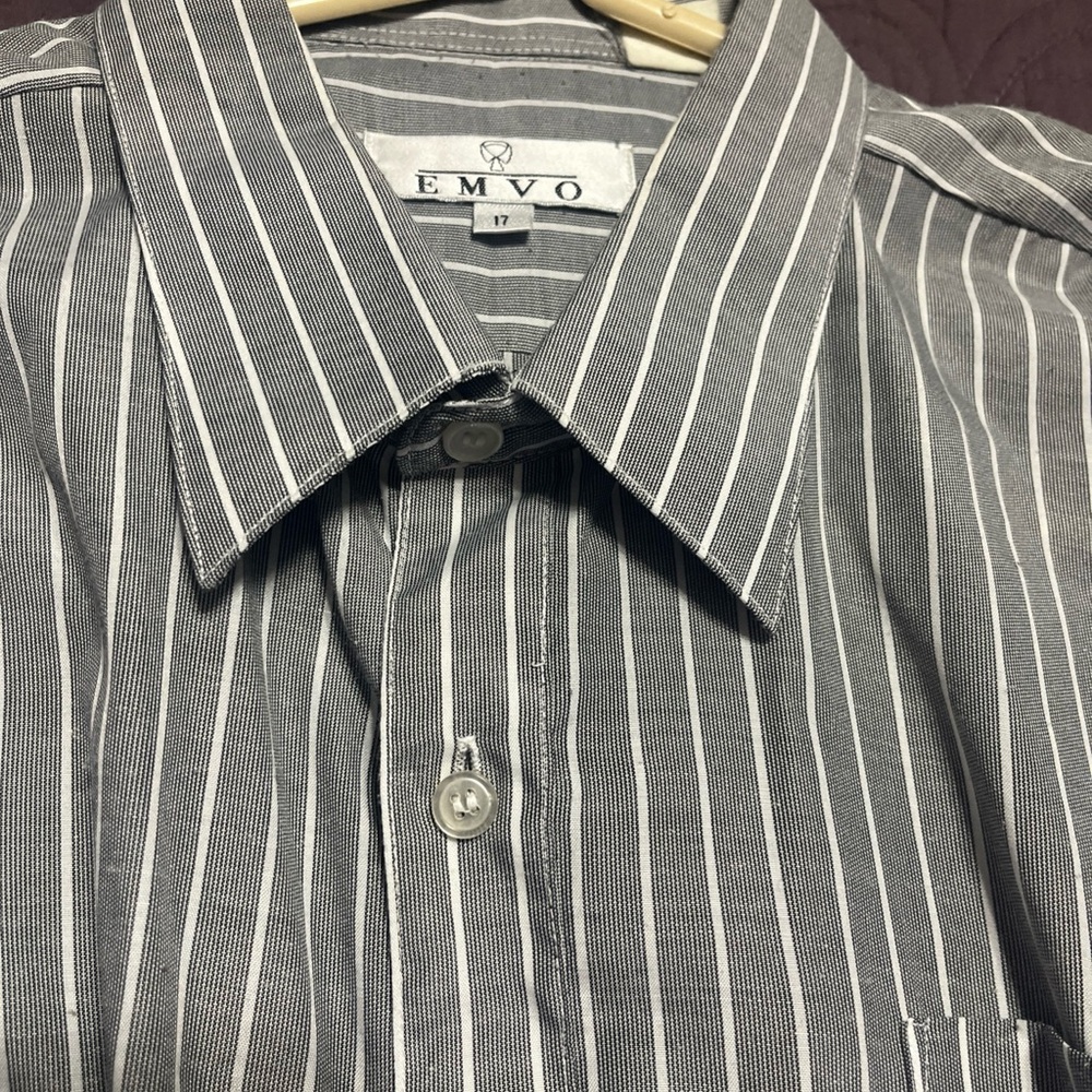 EMVO Button Up Shirt Men's 17Stripe Short Sleeve Gray Striped Casual